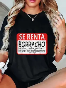 100% Cotton Unisex Se Renta Borracho Funny Mexican Saying Distressed Tee Round Neck Short Sleeve T-Shirt Women's Men Graphic Tee