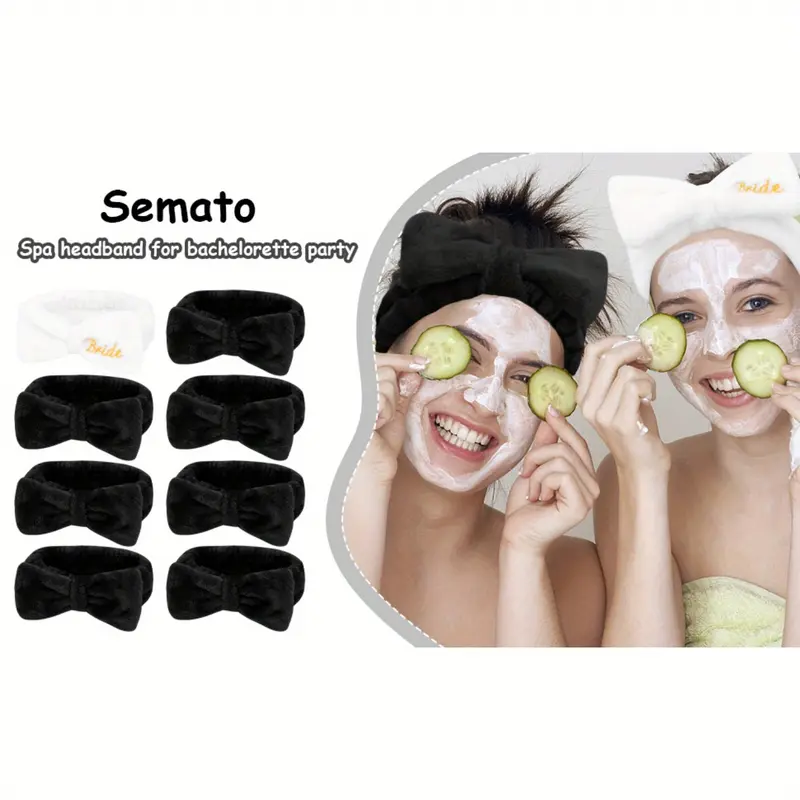 8pcs Women'S Facial wash band and Waterproof Wrist Set, Bachelorette Party Favor Set Bride Spa Headband Bride Headband and Bridesmaid hair soft women scarf head wrap