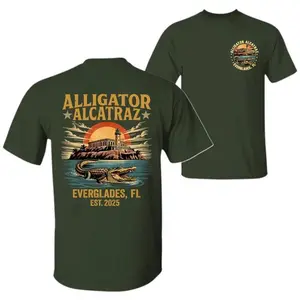 Retro Gator Escape Shirt, Funny Florida Swamp Humor Tee, Southern Dark Comedy T-Shirt, 2-Sided Graphic Top