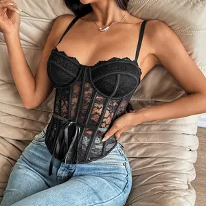 Hot Girl Lace-Up A-Line Slim Fit Hot Girl Fishbone Lace See-Through Camisole, Close-Fitting and Breathable, Simple and Fashionable, Can Be Worn in Any Place
