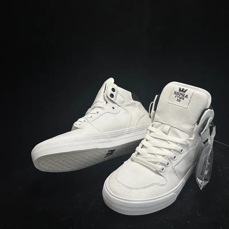 Supra Vaider Black White Canvas Mid-Top Skate Shoes - Unisex Footwear