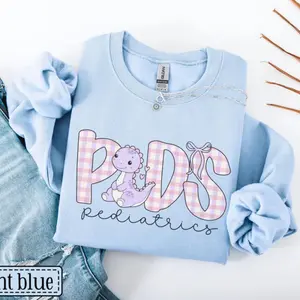 Pediatrics Dinosaur Sweatshirt • Personalized PEDS Nurse Animal Sweater • PEDS ER Rn • Pediatric Dental • Pediatric Office Gingham Pullover