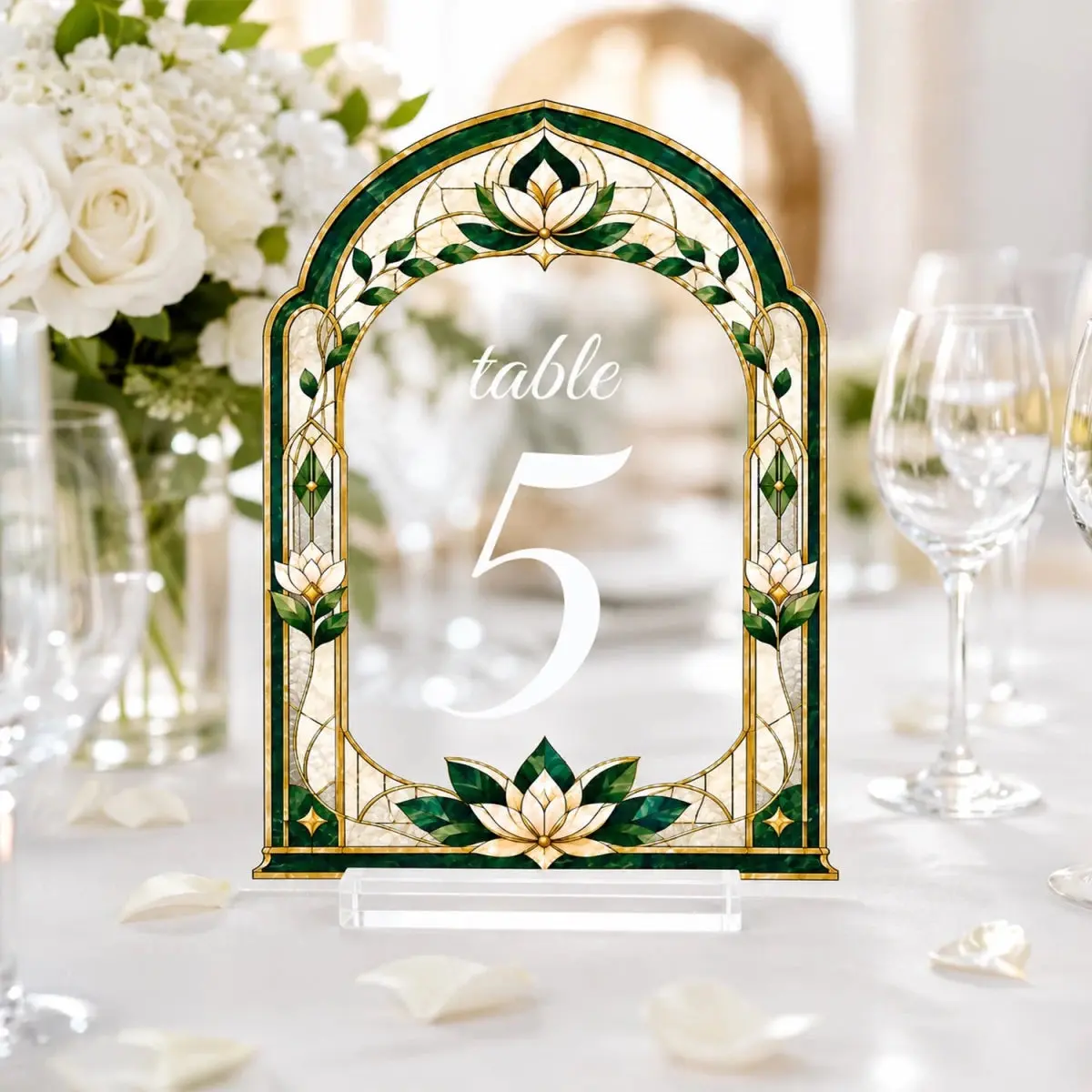 Emerald Green Stained Glass Wedding Table Numbers