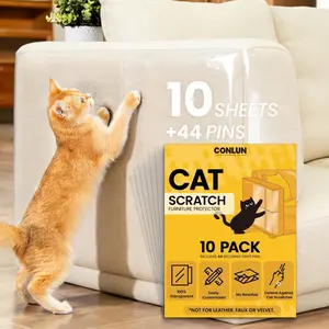 Cat Scratch Furniture Protector-10 Pack Adhesive Couch Protector from Cat Claws, Furniture Protectors from Cats Scratching, 10 Pack+ 44 Pins