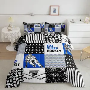 Hockey Bedding, Hockey Player Comforter Set for Boys Girls Teens,Winter Sports Patchwork Quilt for Bedroom