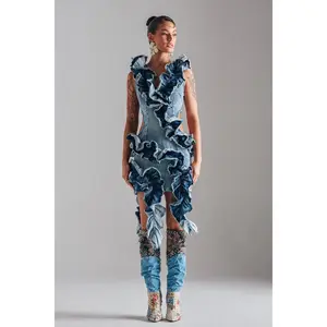 SAY IT AGAIN RUFFLED DENIM MINI DRESS