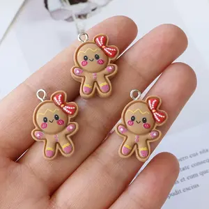 10-Pack Resin Gingerbread Charms with Bows, Art Charms, Festive Christmas Pendants for DIY Jewelry, Earrings, Necklace, Keychain Crafting Accessories