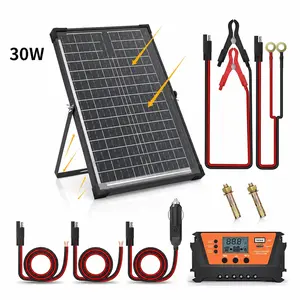 30W Dual-Sided Solar Panel Kit, 12V Trickle Charger Battery Maintainer with 10A PWM Controller, 23.6FT Cable, IP65 Waterproof for RV, Car, Boat, Off-Grid hot1   Solar power device outdoorfun