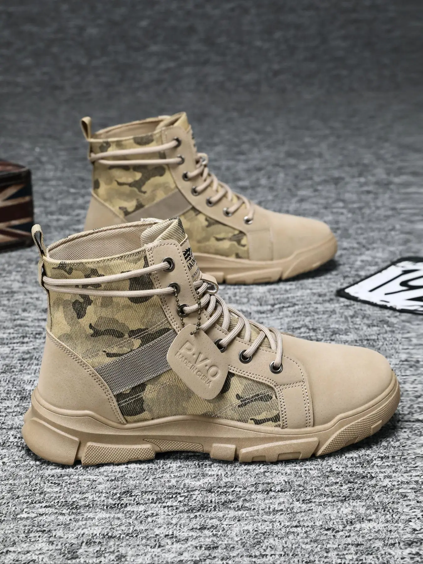 Men's Fashion Camo Print Lace Up Mid-calf Boots, Casual Comfortable Soft Sole Boots for Outdoor Sports, Male All-match Trendy Shoes for Daily Wear