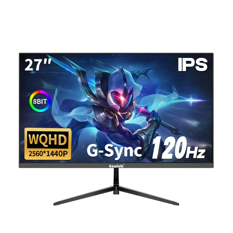 Gawfolk 27" WQHD 1440p Gaming Monitor - 120Hz, 2560x1440 Resolution, 1ms Response Time, IPS Panel, 100% sRGB, Adaptive Sync, HDMI/DP Ports, VESA 75x75mm Mount Compatibility for Smooth Gameplay, Gaming Monitor 1440P