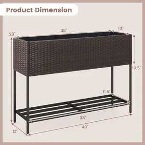 COSTWAY - Wicker Raised Garden Bed with Storage Shelf and Drainage Gaps for Flowers
