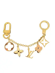 Pre-owned Louis Vuitton brass Bag Accessories Fleur De Monogram Gold Finished Metallic Bag Charm Chain with LV Logo Authentic Accessory
