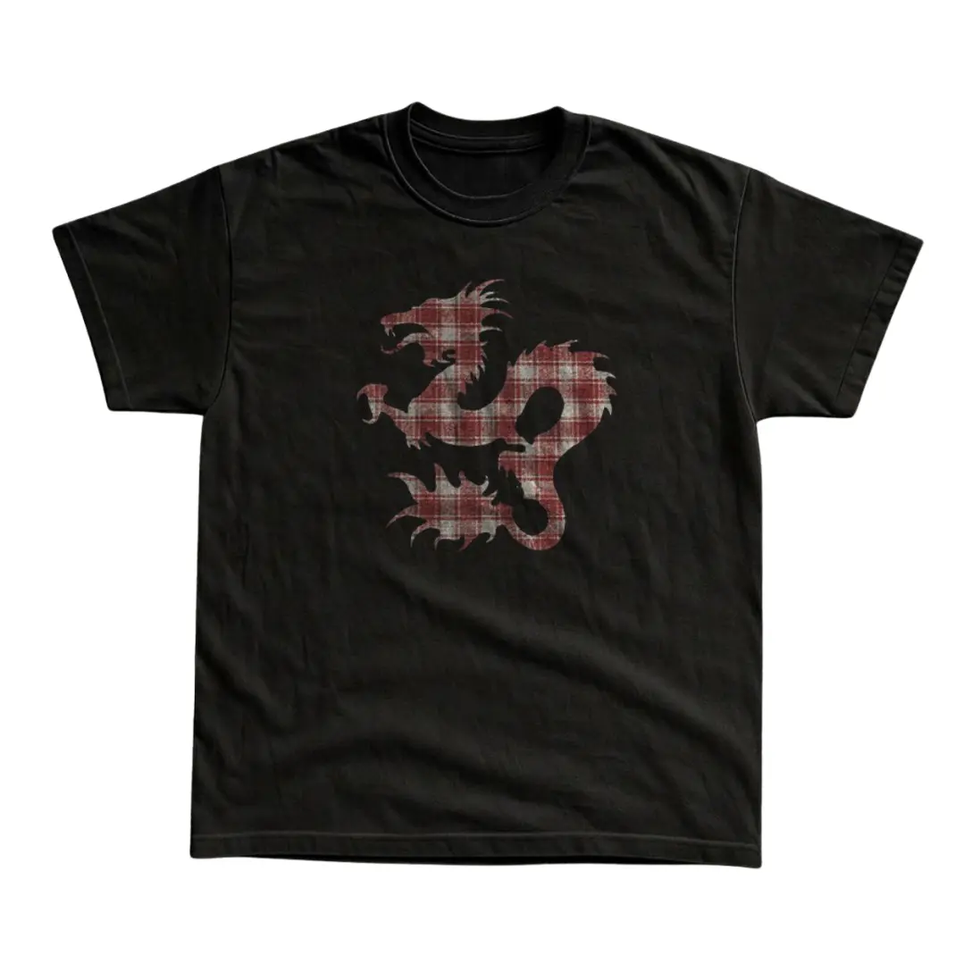 Gildan Men's Women's T-shirt, Plaid Pattern Dragon Vintage Graphic Tees, Gothic Grunge Y2k Emo Affliction Tshirt, Retro Shirt, Hip Hop Graphic Tees, Gifts Shirt, Menswear Womenswear Streetwear Y2k