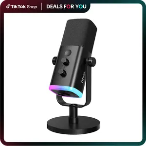 FIFINE AM8 XLR/USB Gaming Microphone for Podcast Recording, Dynamic RGB Mic with Quick Mute, headphone jack, Gain Knob, Volume Control, Desktop Mic for PC Gamer, XLR mic for audio interface mixer, for USB-C Smartphone,father'sdaygifts