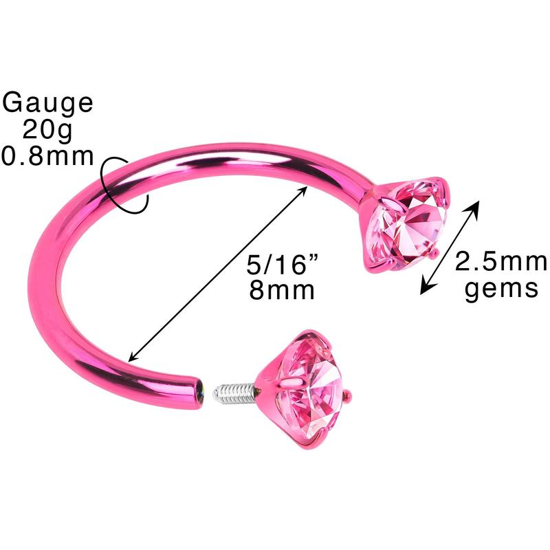 Pink Double Gem Horseshoe Nose Ring - Solid Titanium Anodized