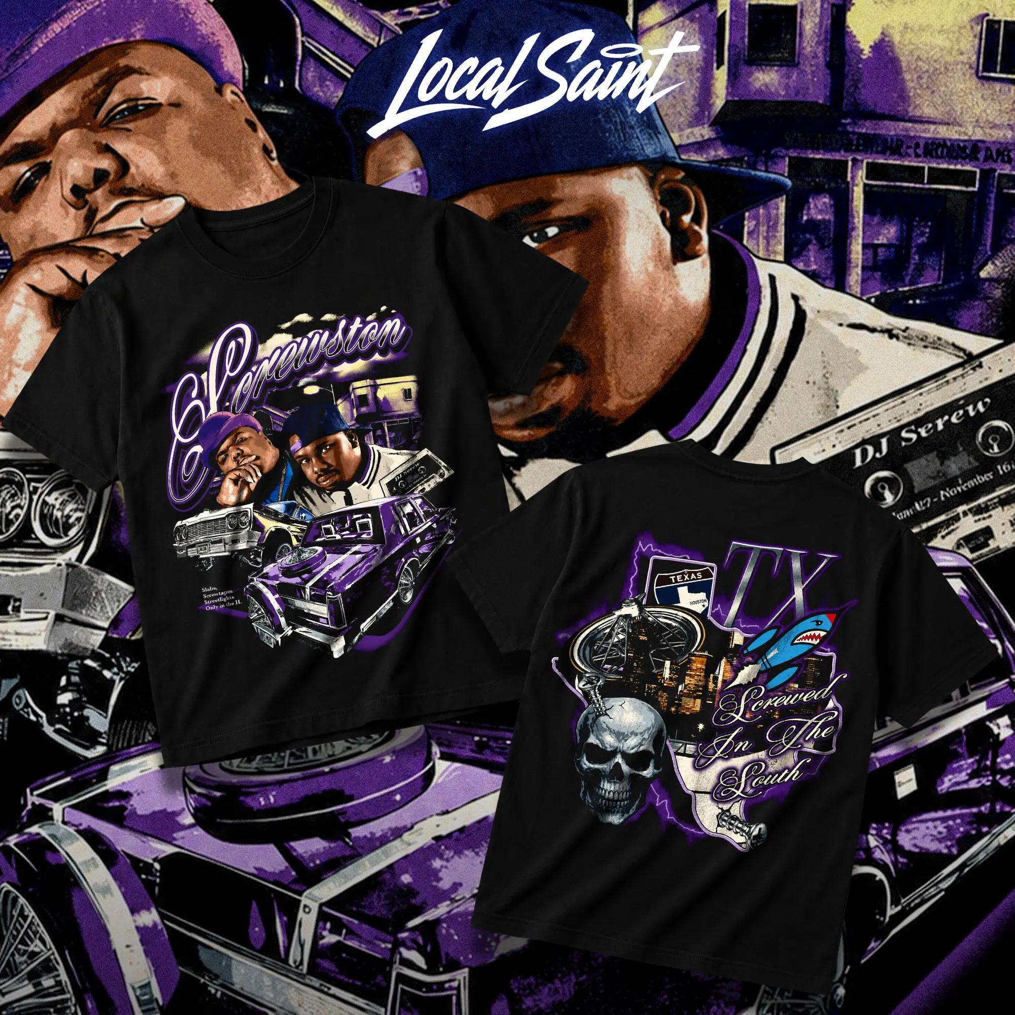LOCALSAINT Screwston TX Screwed In The South Heavy Cotton Unisex Graphic T-Shirt Hoodie Houston Rap Hiphop Texas Screwed Up Click DJ Screw 713 Crewneck Tee, Vintage Streetwear Graphic T-Shirt Direct To Garment Breathable Print
