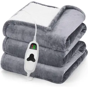 Heated Blanket Electric Throw 50"X60", Heating Blanket with 10 Heat Levels 1/2/4/6/8 Hours Auto-Off,Flannel Soft Sherpa Blanket,Gifts for Grandma Mom Elders, Misty Grey