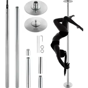 VEVOR Professional Dancing Pole, TikTokShopBlackFriday, Spinning Static Dancing Pole Kit, Portable Removable Pole, 45mm Heavy-Duty Stainless Steel Pole, Height Adjustable Fitness Pole, for Exercise Home Club Gym, Silver