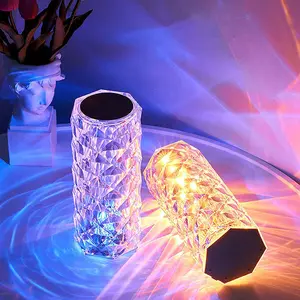 Crystal LED Table Lamp, Remote and Touch Control Rose Wave Lamp, RGB Color Changing Night Light, Dimmable USB Rechargeable Decoration Ambient Lighting for Dinner/Bars/Game Room/Living Room/Bedroom/Vibe/Christmas Gift