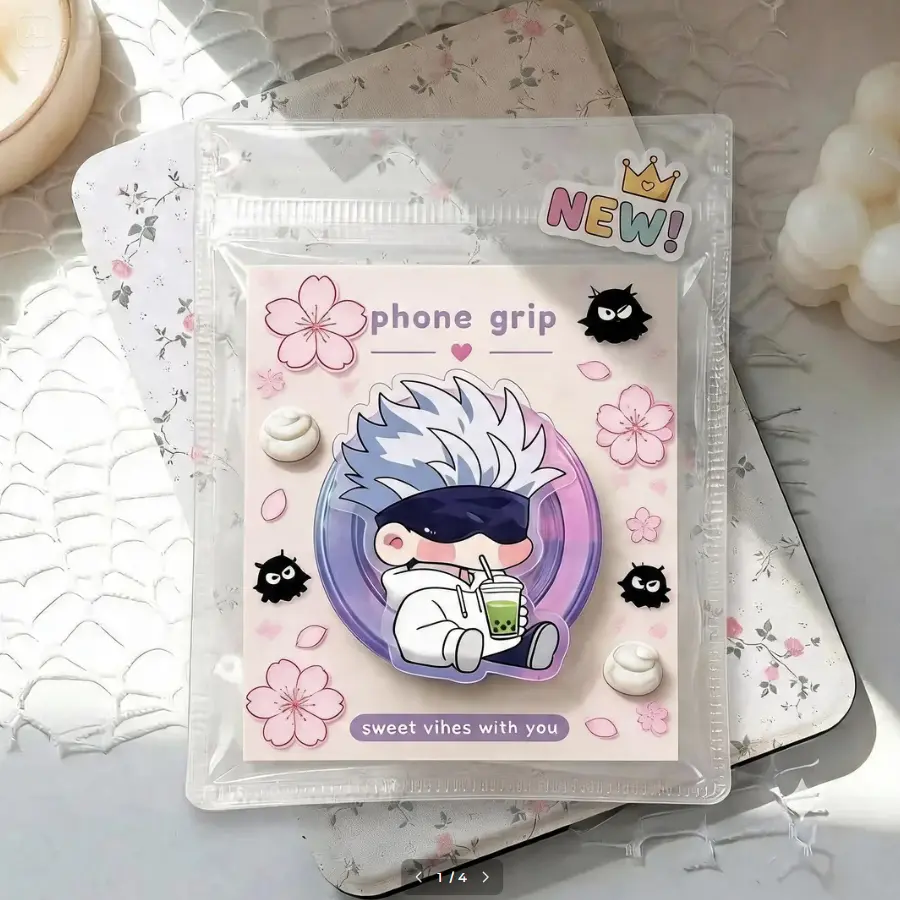 Cute Anime Style Phone Grip Stand, Kawaii Chibi Matcha Phone Holder, Cherry Blossom Phone Accessory, Aesthetic Gift for Her