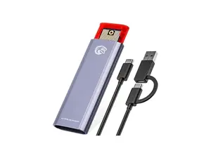 KingSpec M.2 NVMe SSD Enclosure, Tool Free NVMe PCIe SSD Adapter USB 3.1 Gen 2 10Gbps with USB C to C+A OTG Cable, Support M Key/B+M Key PCIe SSD 2230/2242/2260/2280 Silver Grey