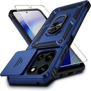 for  G 2025 Case with Camera Lens Cover, HD Screen Protector, 10 FT  Grade Drop Protection, Magnetic Ring Holder Kickstand Phone Case for Motorola  G 2025, Navy Blue