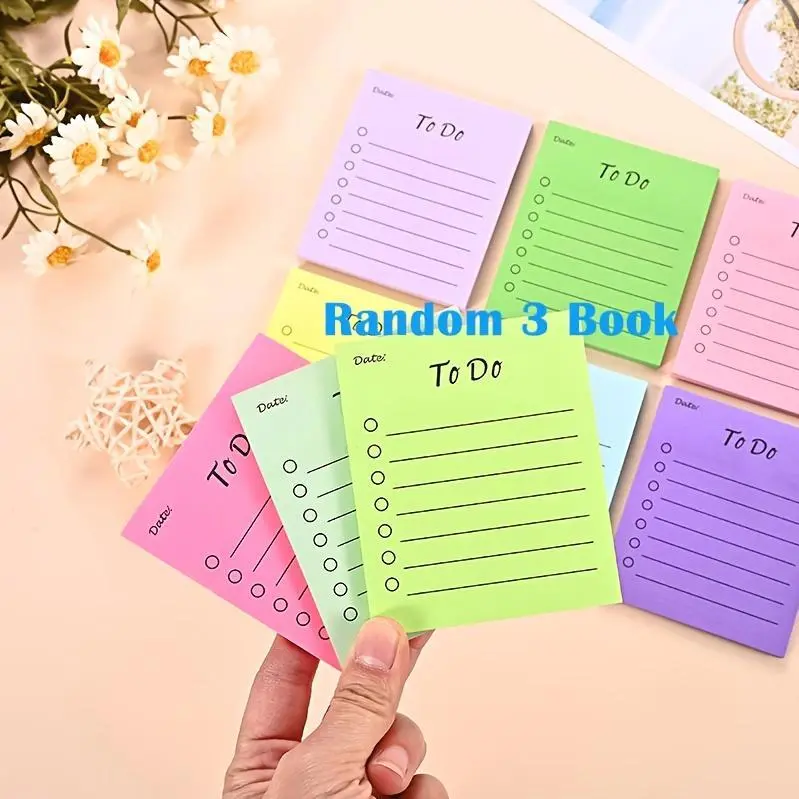 Random 3 Pack Colorful Sticky Notes Memo: 50Sheets Each Self Stick Memo Pads with Line Bright Color Adhesive Notes, Suitable for School, Work And Home-Sticky Stationery, for Organizing And Improving Work Efficiency