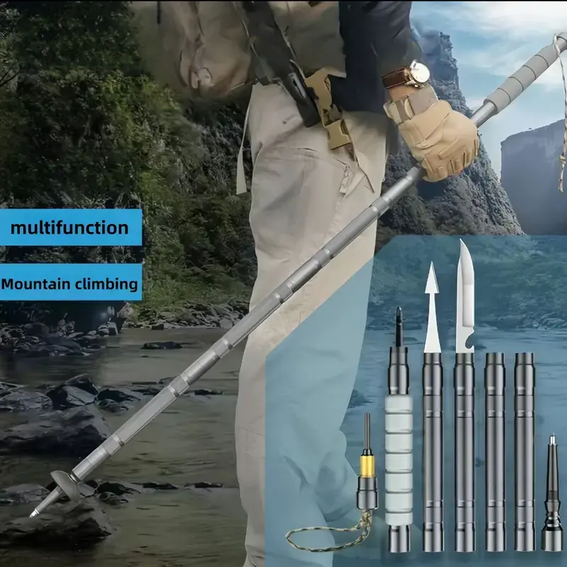 Multifunctional Trekking Poles - Folding, Adjustable-Height 7-in-1 Outdoor Survival Tool for Camping & Backpacking, with Storage Bag for Men & Women