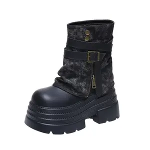 High Top Platform Ankle Boots Shoes for Women 2025 New Fashion Casual Sneakers Brown,black Color Fall Boots