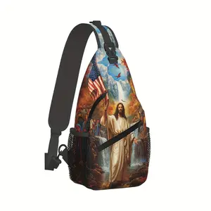 Crossbody Chest Bag Hiking God Bless America Shoulder Bag Folding Large Capacity Fashion Durable Polyester Composite Fabric With Zip Pocket For iPad Books Clothing Cameras