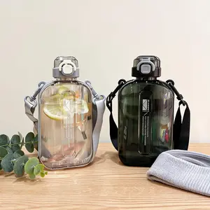 Flat Square Transparent Water Bottle, Portable Travel Canteen with Adjustable Strap – Elegant Slim Design for Sport, Camping, Gym & Hiking outdoorfun