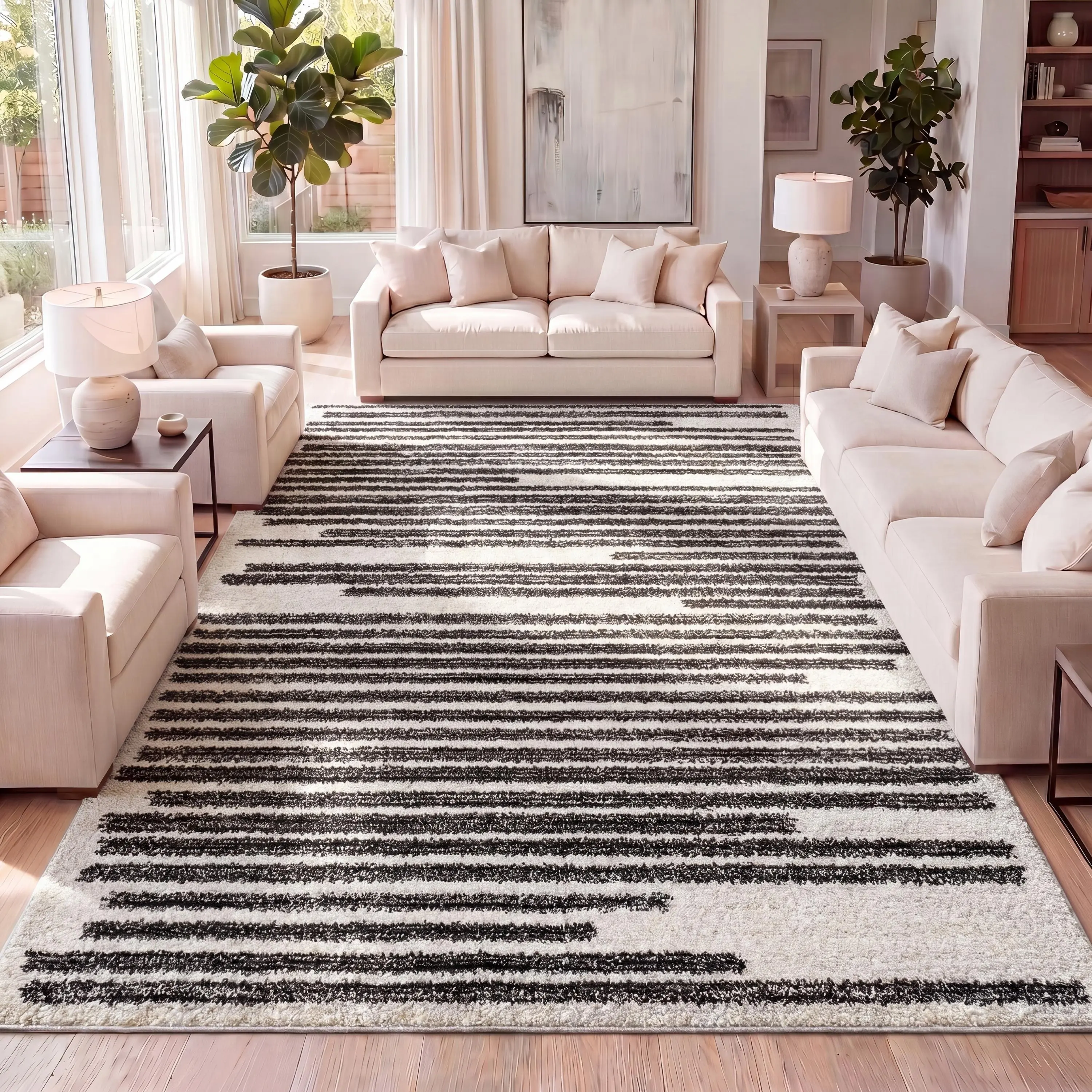 JONATHAN Y Khalil Modern Berber Stripe Indoor Area Rug; for Living Room, Kitchen, Bedroom, Dining Room, Office