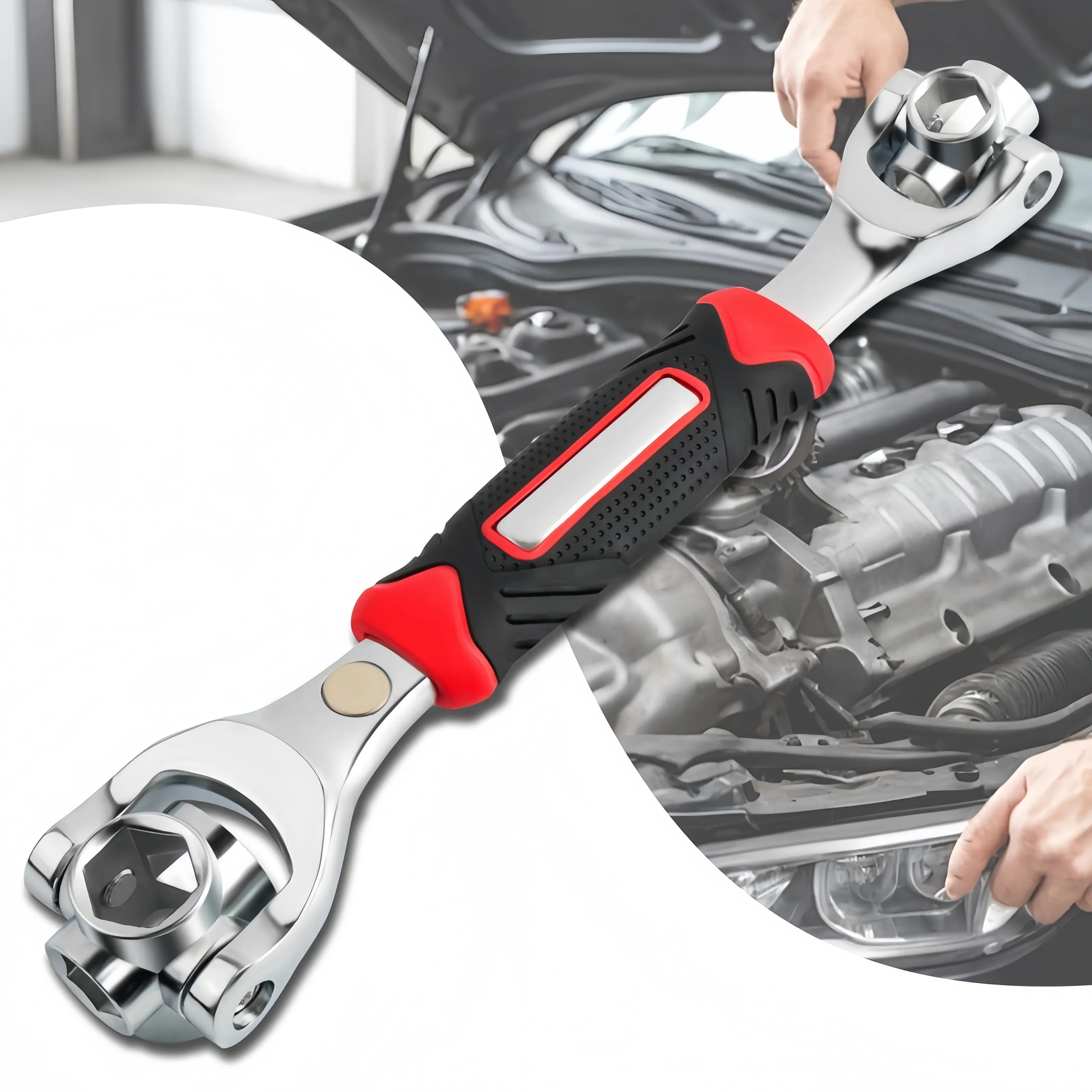 52 in 1 Multi Function Universal Socket Wrench 360° Rotating Dual Head Spanner Non-Slip Rubber Handle Multi Size Nut Bolt Removal Tool For Auto Motorcycle Household Garage Repair Hand Tool