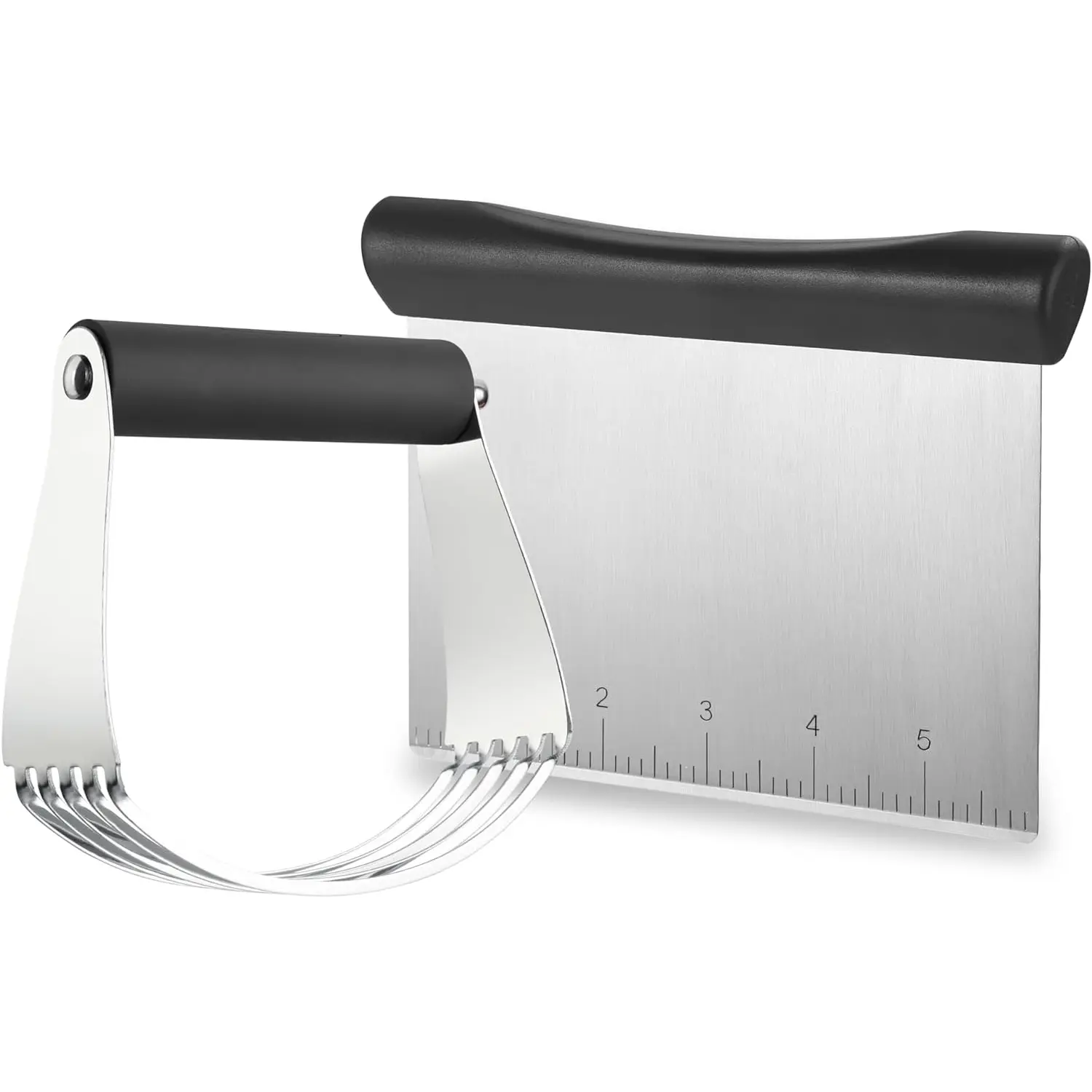 Spring Chef Dough Blender & Pastry Cutter Tool, Stainless Steel Pastry Blender & Bench Scraper for Pizza, Nut, Pie - Multipurpose Dough Cutter & Scraper Tool for Baking with Soft Grip Handles - Black Spring Chef