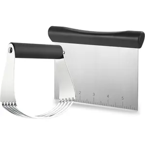 Spring Chef Dough Blender & Pastry Cutter Tool, Stainless Steel Pastry Blender & Bench Scraper for Pizza, Nut, Pie - Multipurpose Dough Cutter & Scraper Tool for Baking with Soft Grip Handles - Black Spring Chef