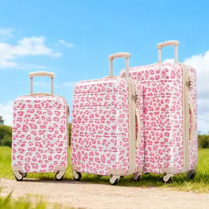 Luggage Sets 3 Piece, Hardside Expandable Suitcase Set with Spinner Wheels, Lightweight Leopard Luggage 20+24+28 IN, Leopard Pink