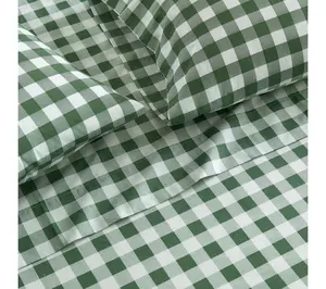 Martha Stewart Madison Gingham Green Cotton Twin Sheet Set