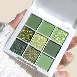 9-Color Light Green Eyeshadow Palette – Matte & Shimmer Finishes, Waterproof & Sweat-Resistant, Long-Lasting, Perfect for Creating Bright Holiday Party Looks!