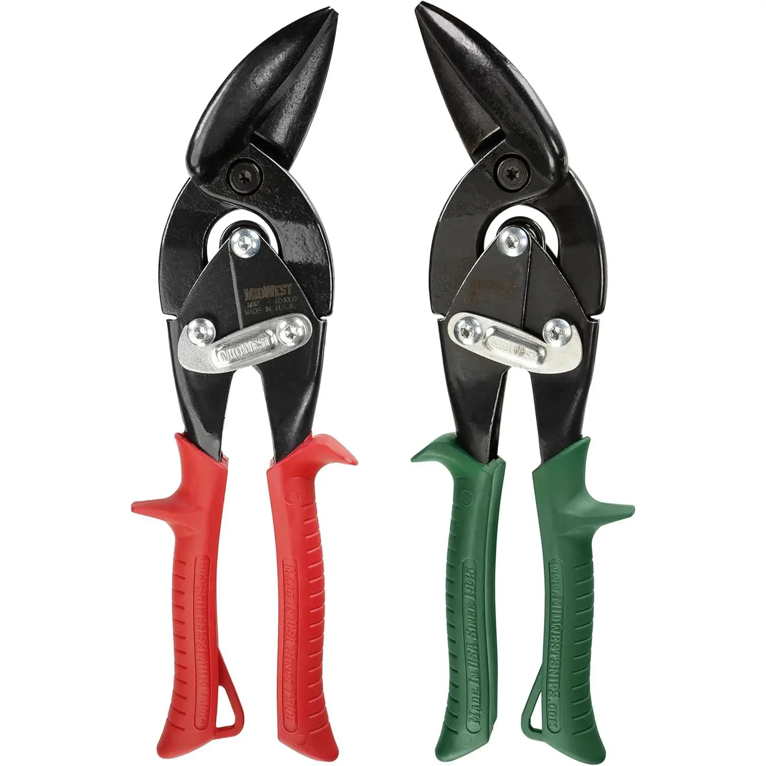 2-Piece Offset Blackout Aviation Snips Set (MWT-6510CO-NP) - Made in USA, Left & Right Offset Cuts, Sheet Metal Steel Blades, Pinch-Thru-Point Cuts, Kush'N-Power Grips
