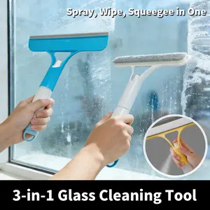 3 in 1 Window Cleaning Scraper, 2026 New Squeegee for Shower Glass, 3 in 1 Spray Function for Glass Doors for Windows Glass, Mirrors Scraper, Brush .Kit .Wizard.