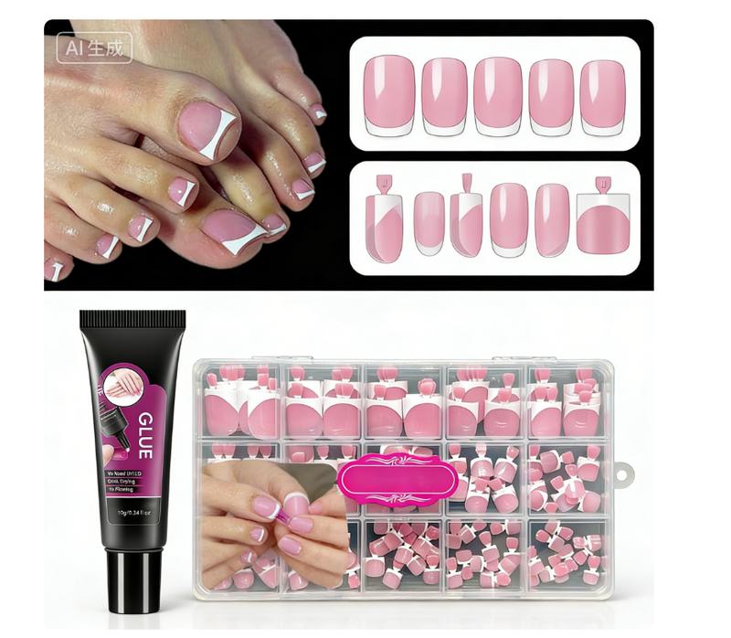 Toe Nail Tips, Brown Soft Gel Press On Toenails, 150Pcs Short Square French Toenail Full Cover Press On Fake Toe Nails Salon Home DIY 15 Sizes