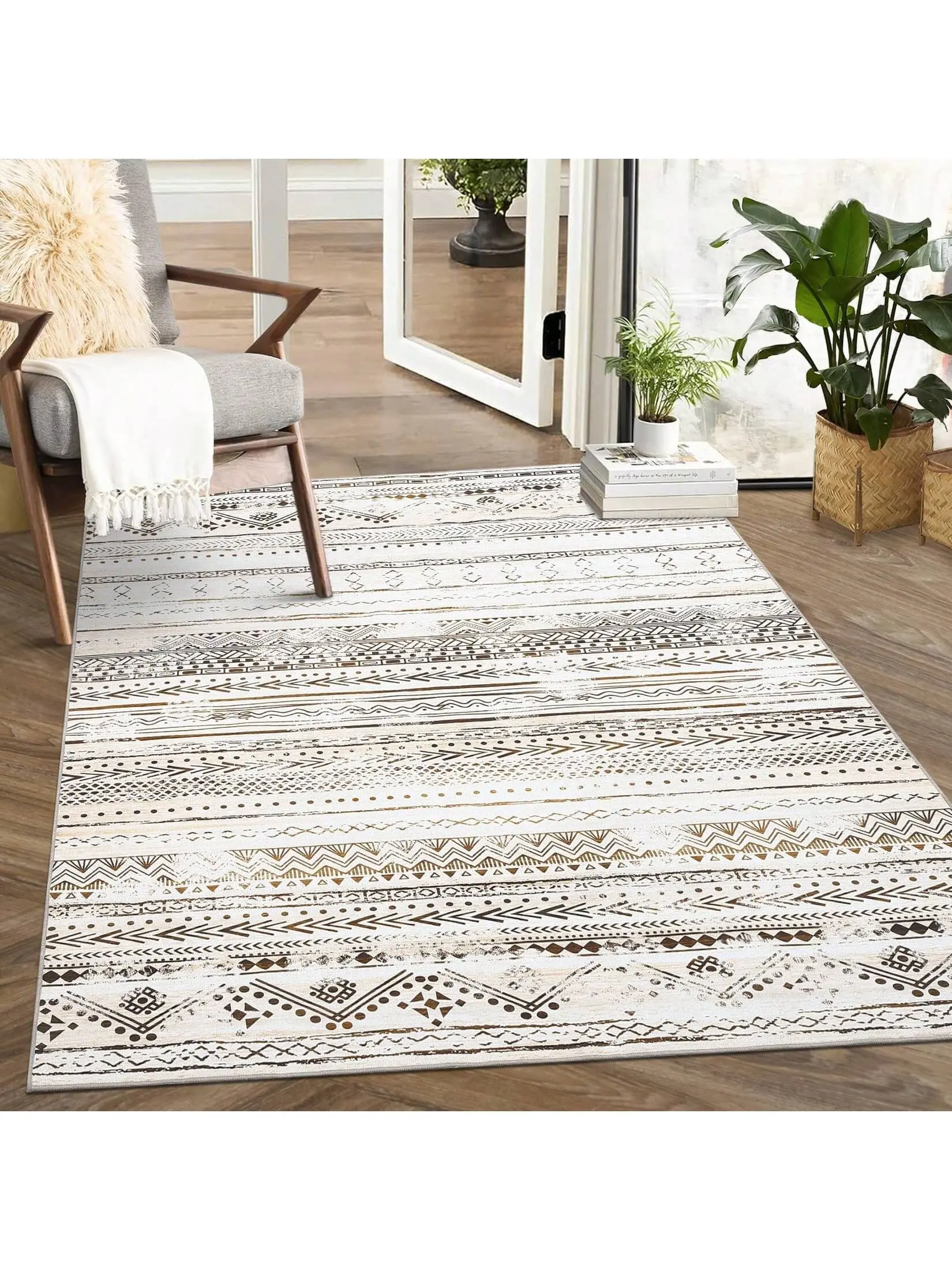 【Christmas Gift】Entry Rug Non Slip Area Rug, Machine Washable Rugs Indoor Door Mat, Soft Small Rug For Kitchen Entrayway Bathroom, Beige