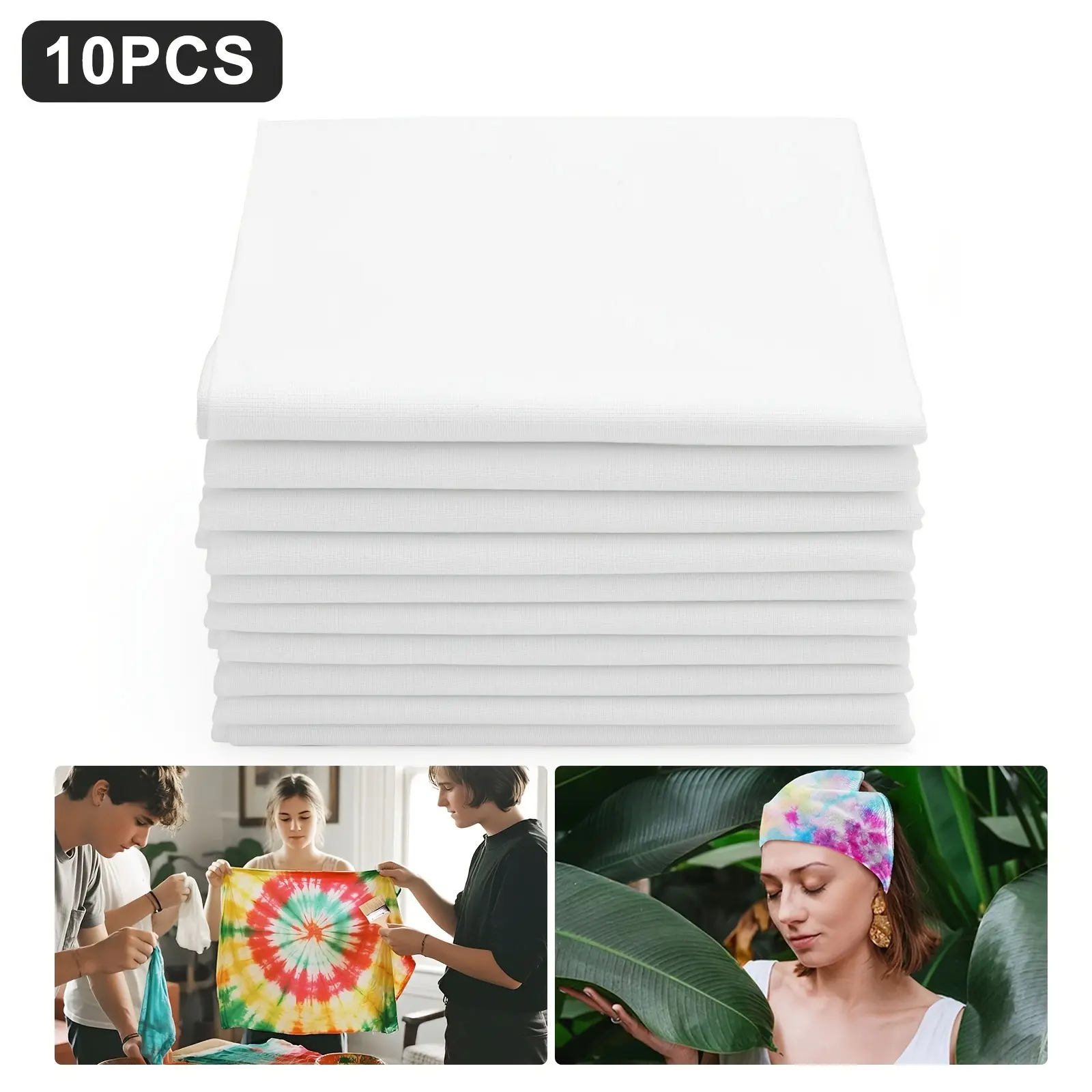 Set of 10 White Bandanas with a Plain Surface, Perfect for Tie-Dye Or Dye Sublimation. These Unisex Handkerchiefs Are Ideal for Sports, Travel, And Everyday Projects