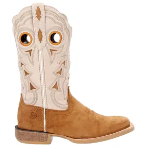 Durango Womens Lady Pro Embroidered Square Toe  Casual Boots Mid Calf Low Heel 1-2" - Beige, Brown