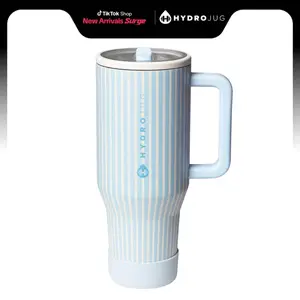 HydroJug Traveler - 40 oz Water Bottle with Handle & Flip Straw - Fits in Cup Holder, Leak Resistant Tumbler-Reusable Insulated Stainless Steel & Rubber Base - Gifts for Women & Men, Cape COD