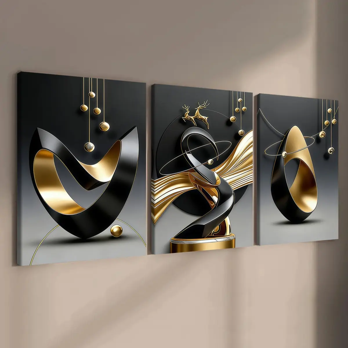 3-count wooden frame canvas, light luxury abstract geometric poster, Modern Abstract Design, high-end entrance hall family poster, living room decoration, Modern Home Decoration, suitable for corridor and bedroom walls, waterproof art