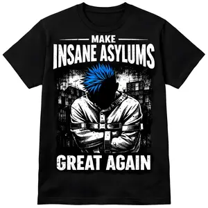 Make Insane Asylums Great Again Unisex Black T-Shirt 100% Cotton Lightweight Soft Relaxed Fit. Made in America