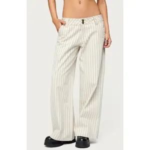 Edikted Women's Petite Cory Striped Low Rise Jeans