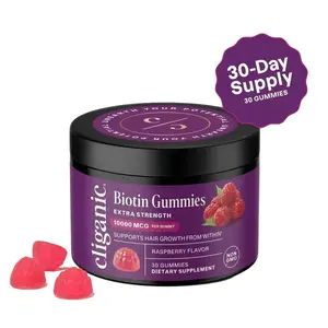Cliganic Biotin Gummies – 10,000 mcg Biotin per Gummy, Raspberry Flavored Supplement For Men & Women, 30/60 Count, Non-GMO, Supports Hair Growth and Strong, Healthy Hair, Nails & Skin, Extra Strength