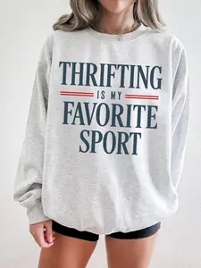 Thrift Is My Favorite Sport Sweatshirt and Tshirt, Retro Cozy Loungewear Gift for Homebody Club Shirt, Cute Graphic Tee Y2K Sweater Antique Collector Tee